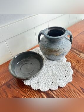 Lot of 2 handmade pottery bowl & two-handled jug